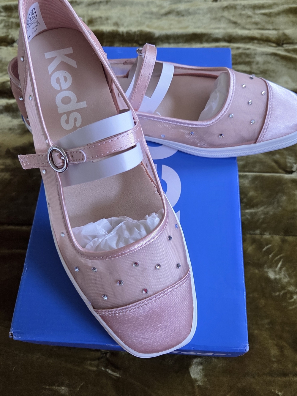 Keds Pink Mary Jane Flats with Rhinestone Studs